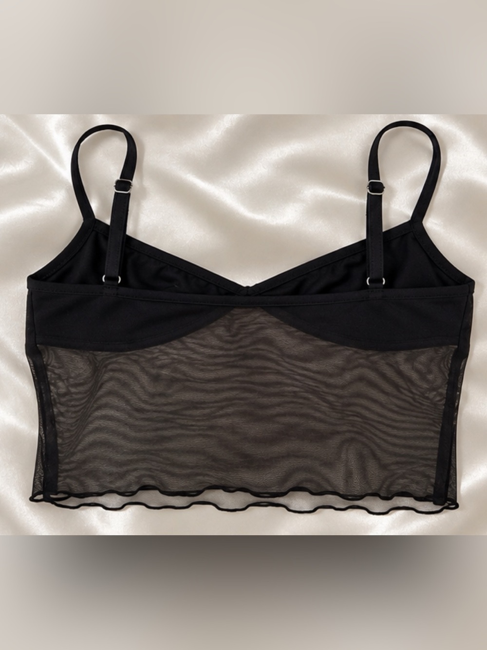 🖤 Black Mesh Camisole Crop Top – Size M